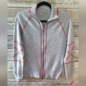 Athleta Gray Zip-Up Sweater with coral accents